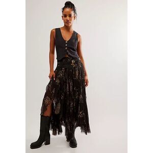 Free People FP One Clover Printed Skirt Asymmetrical Black Night Combo S Small